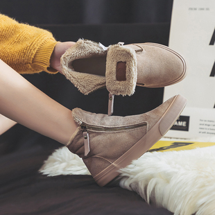 人本棉鞋女2025冬季新款高邦加绒百搭靴子女保暖东北高帮拉链短靴