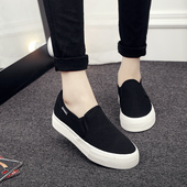 2022年秋季 套脚板鞋 新款 女不系带一脚蹬懒人鞋 黑色帆布鞋 人本女鞋