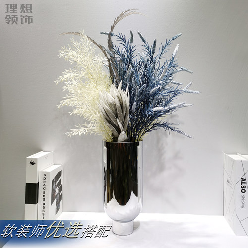 轻奢仿真花艺样板房软装蓝色花束