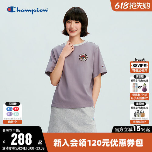 Champion冠军休闲短袖圆领T恤女