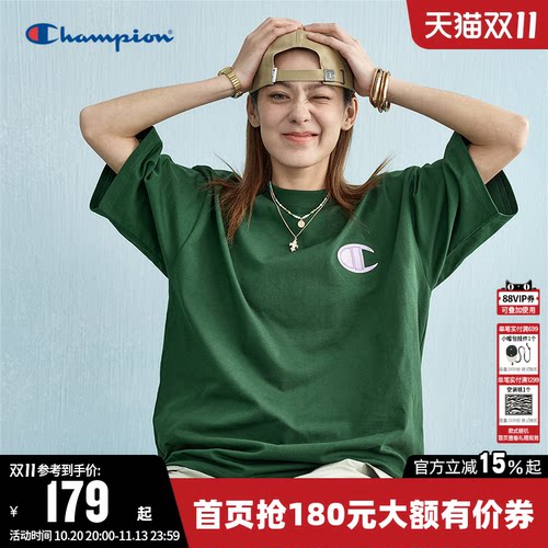 刺绣短袖T恤Champion冠军情侣