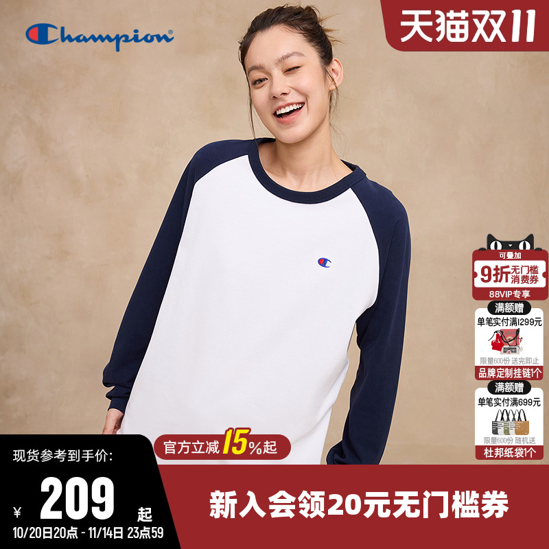Champion冠军情侣刺绣长袖T恤女