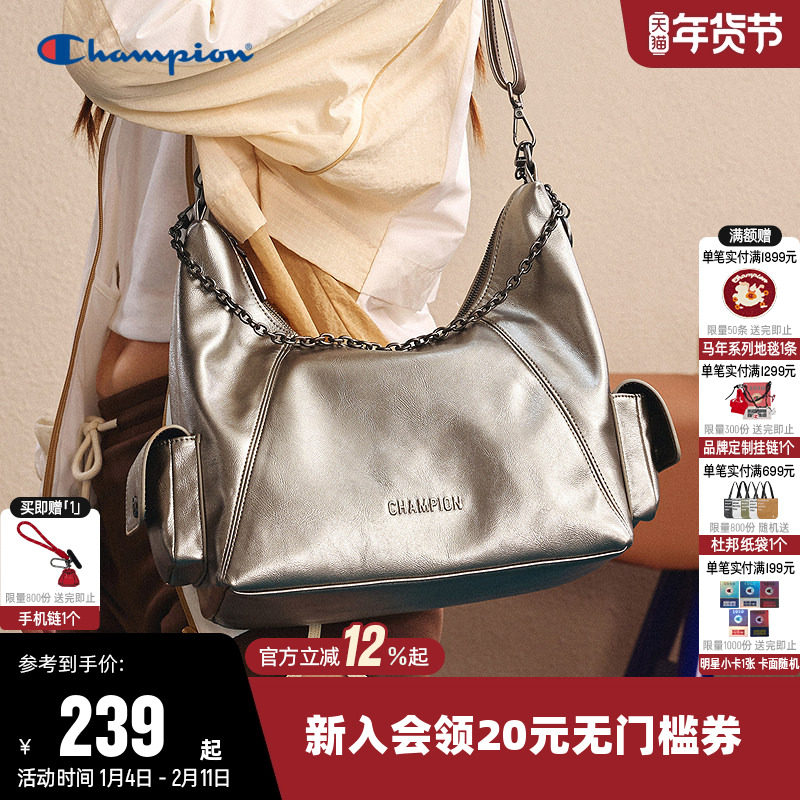 Champion冠军新款单肩包女男情侣斜挎机车包休闲时尚复古潮流