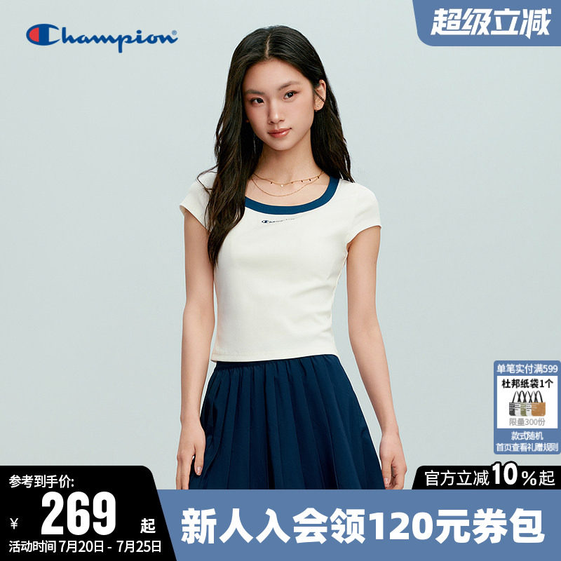 Champion冠军休闲修身短袖T恤女