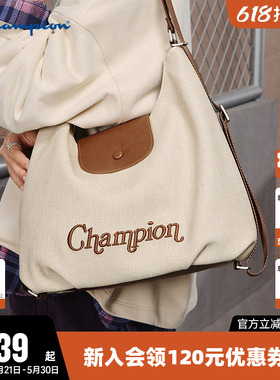 Champion冠军单肩背包26新款女白色手提托特可调节腋下挎包双肩包