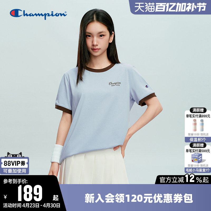 Champion冠军T恤女2026夏季新款印花logo撞色休闲圆领短袖上衣潮