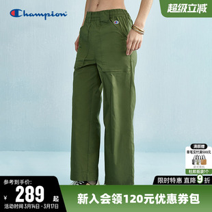 Champion冠军长裤女春季小C logo梭织裤休闲美式梭织工装直筒裤子