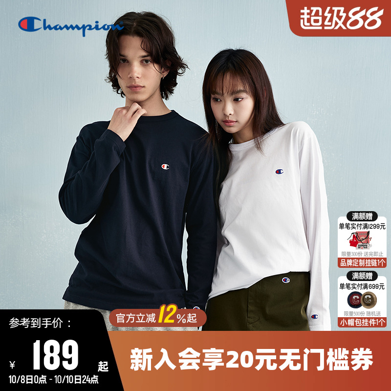 刺绣长袖T恤Champion冠军情侣