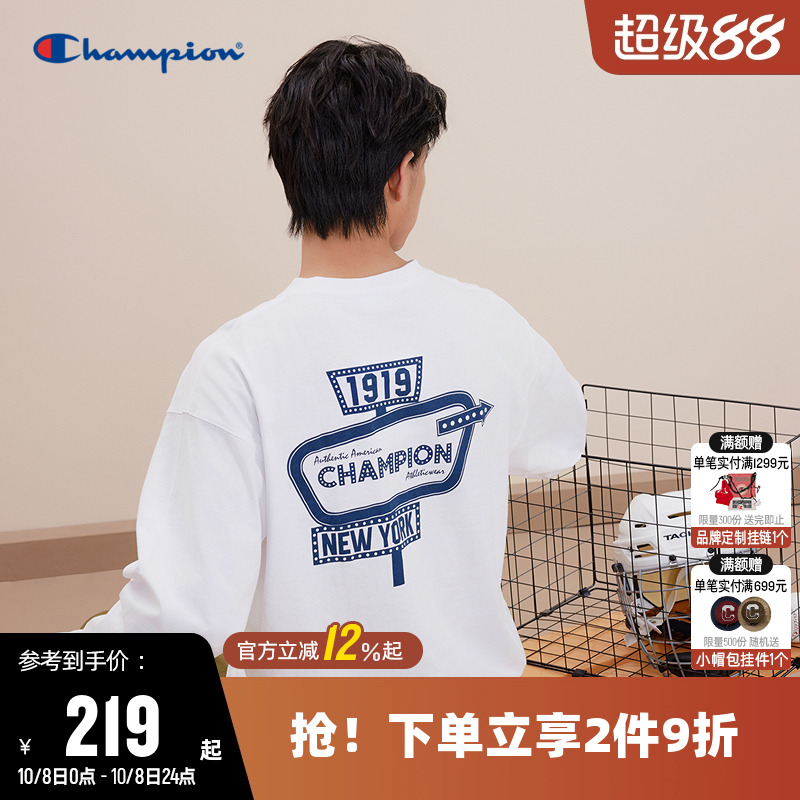 印花长袖T恤Champion冠军男
