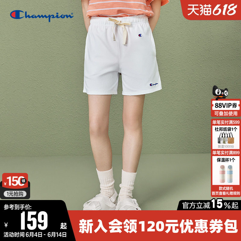 Champion冠军短裤女夏季潮流美式刺绣草写logo运动裤纯棉休闲裤子