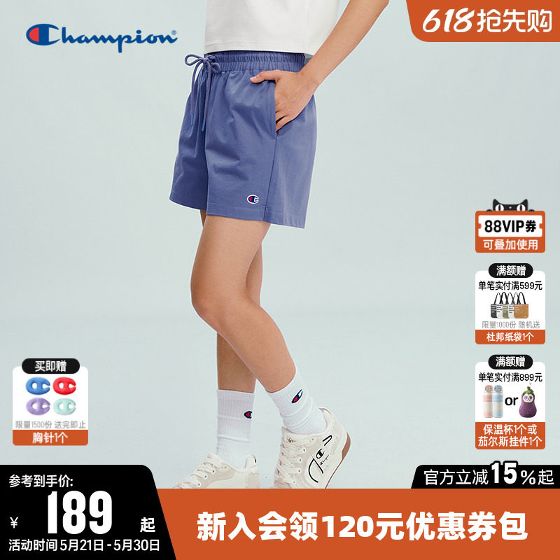 Champion冠军短裤女2026夏季新款纯棉针织裤系带透气休闲运动裤子