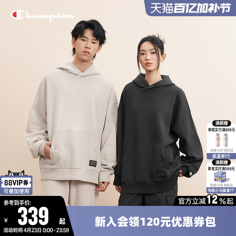 Champion冠军卫衣男冬季情侣复古户外风连帽套头休闲加绒上衣女潮