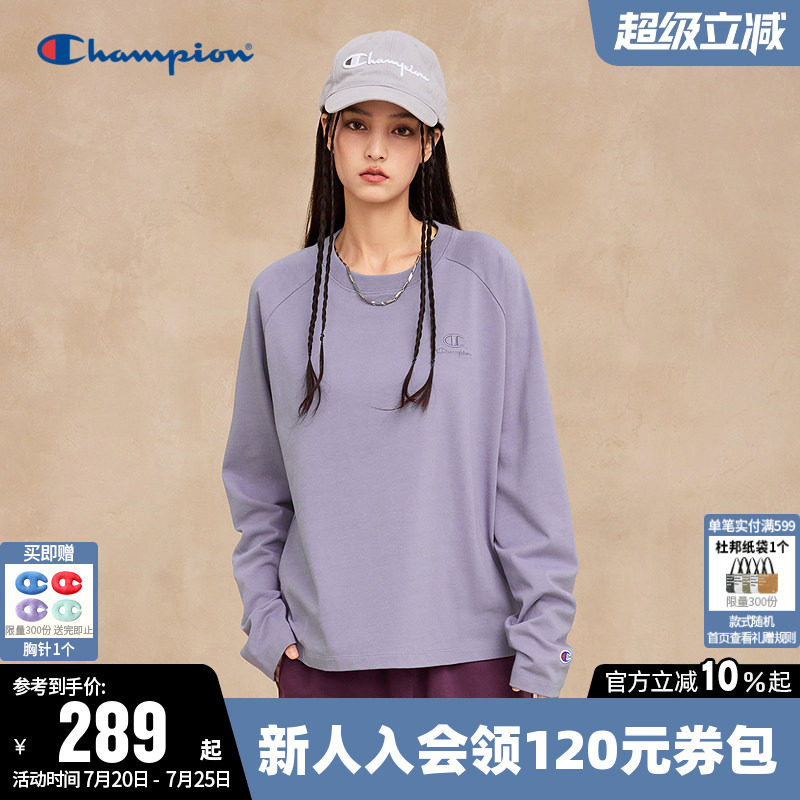 Champion冠军T恤女26秋季新款纯棉插肩袖休闲圆领宽松长袖上衣潮