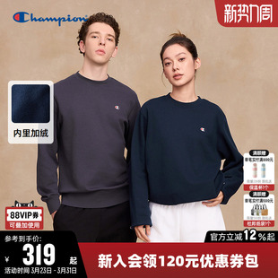 Champion冠军卫衣女2025冬季 情侣加绒休闲圆领套头宽松上衣男 新款