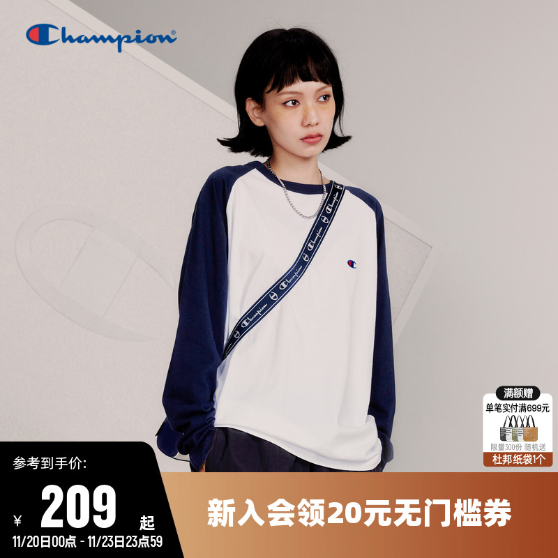 刺绣长袖T恤Champion冠军情侣