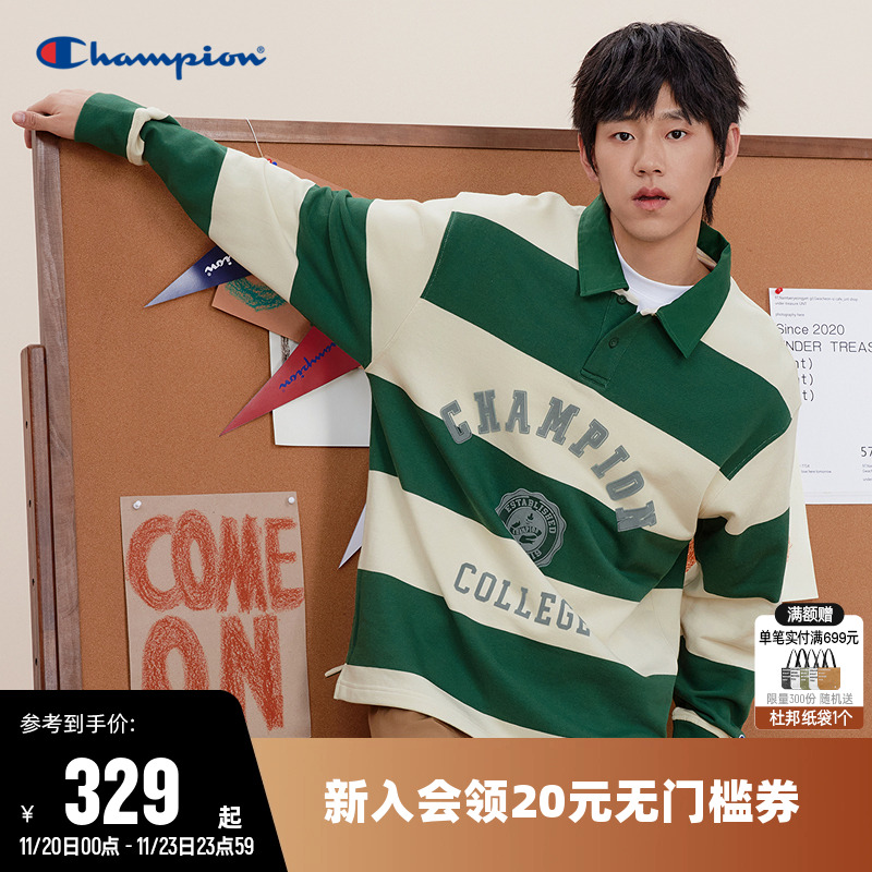 Champion冠军卫衣男秋季常秋藤系列条纹美式学院风休闲宽松上衣女