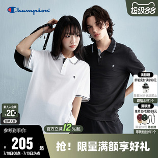 纯色休闲上衣男 Champion冠军T恤女25夏季 新款 情侣短袖 撞色polo衫