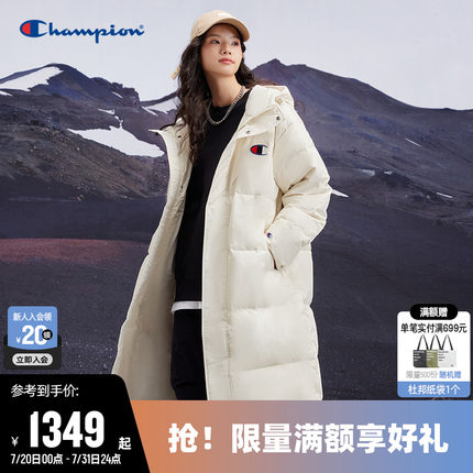 Champion冠军羽绒服女2024冬季新款情侣中长款连帽潮牌保暖外套男