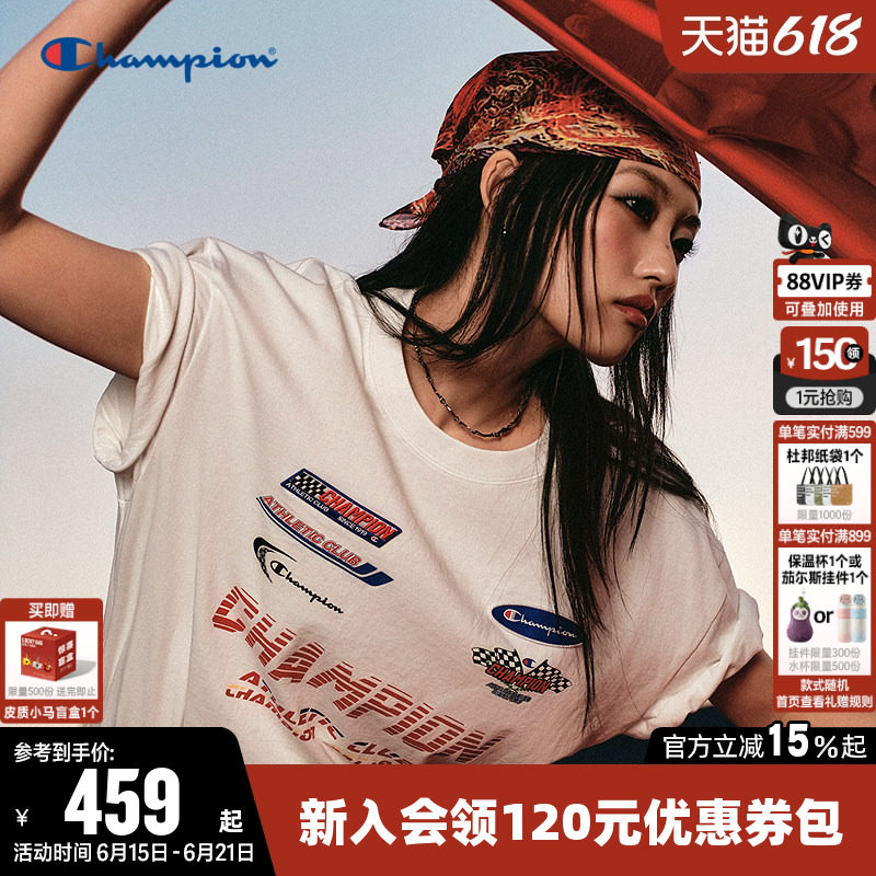 Champion冠军T恤女2026夏季新款情侣纯棉赛车系列短袖圆领上衣男