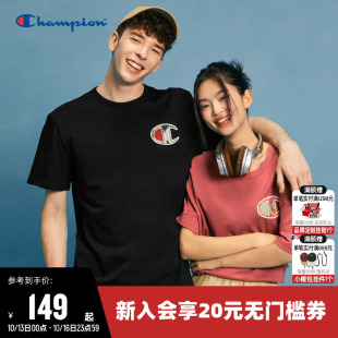上衣男 圆领情侣毛巾绣纯棉运动短袖 Champion冠军T恤女25夏季 新款