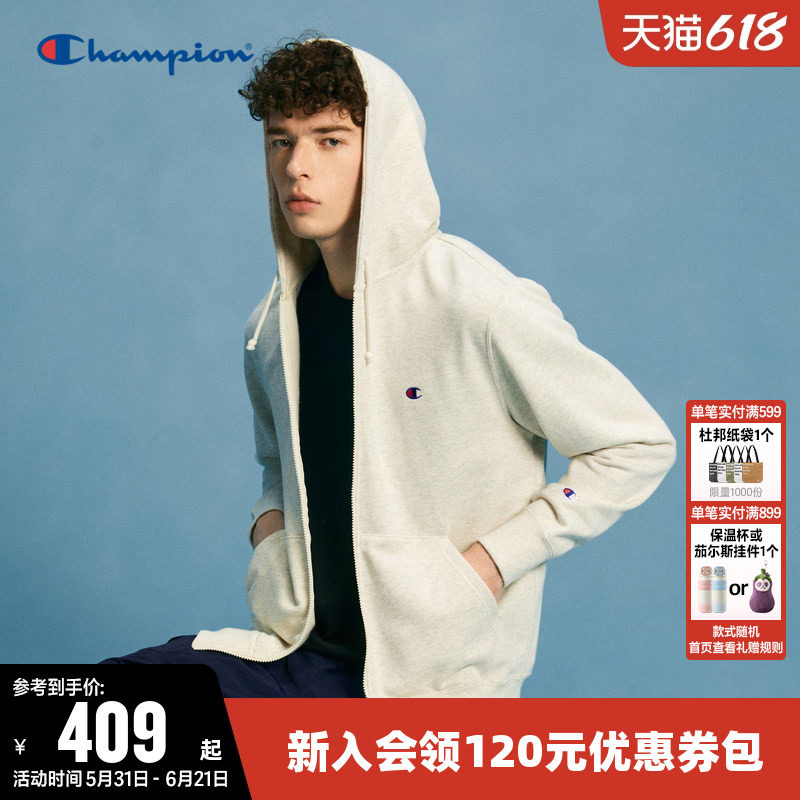 Champion冠军卫衣女春季情侣刺绣小C logo拉链开衫连帽休闲上衣男