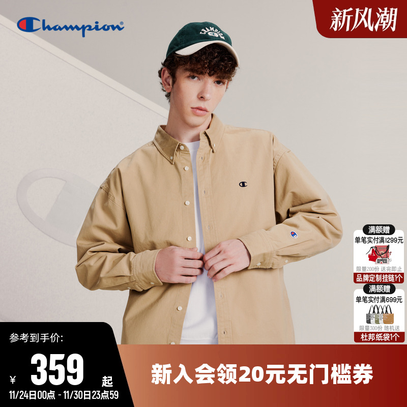 Champion冠军衬衫男2025秋季新款刺绣小C logo翻领纯棉长袖上衣女