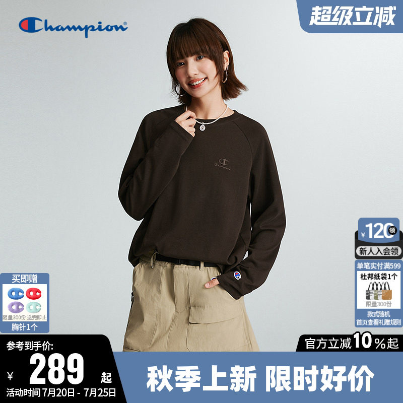 Champion冠军T恤女2026秋季新款纯棉打底衫休闲圆领宽松长袖上衣