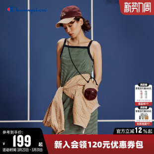 Champion冠军连衣裙女春季 拼色长裙针织吊带裙直筒休闲运动裙子潮