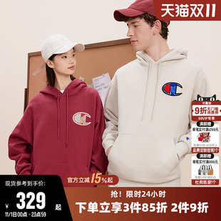 Champion冠军卫衣女冬季 加绒休闲运动连帽套头宽松上衣男 情侣美式