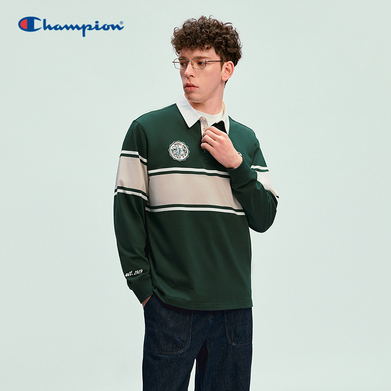 Champion冠军T恤男2026春季新款纯棉复古学院风休闲长袖POLO上衣,运动服/休闲服装,运动POLO衫,淘宝优惠券,粉丝福利购,淘宝优惠卷