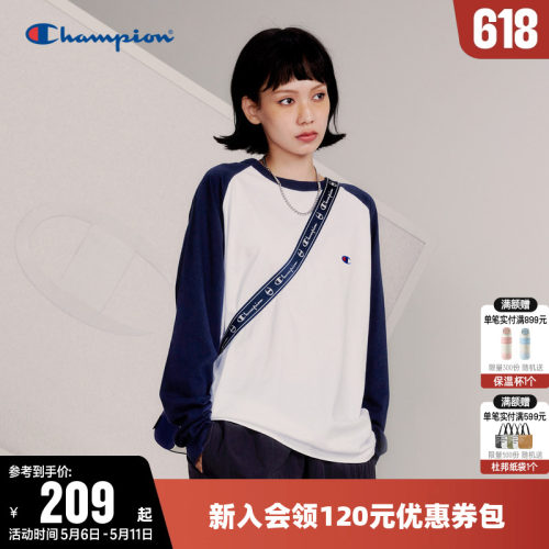 刺绣长袖T恤Champion冠军情侣