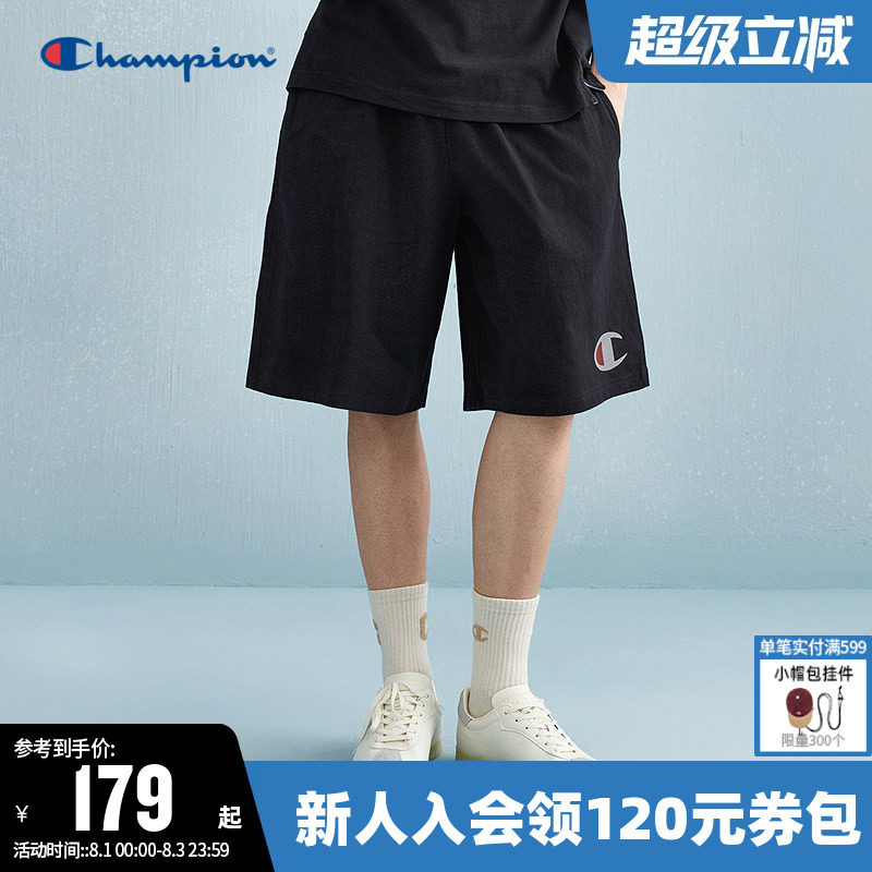 Champion冠军短裤男夏季纯棉胶印大C logo纯色运动休闲裤裤子女潮