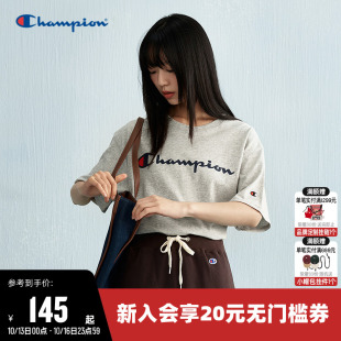 短袖 圆领胶印纯棉透气情侣款 上衣男 新款 Champion冠军T恤女25夏季