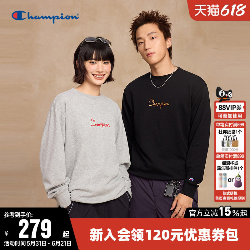 Champion冠军卫衣女春季情侣印花字母大C休闲运动宽松圆领上衣男