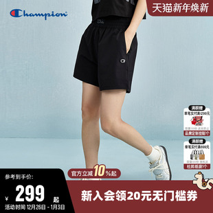 女2025夏季 梭织运动休闲裤 新款 黑色直筒裤 子 美式 Champion冠军短裤