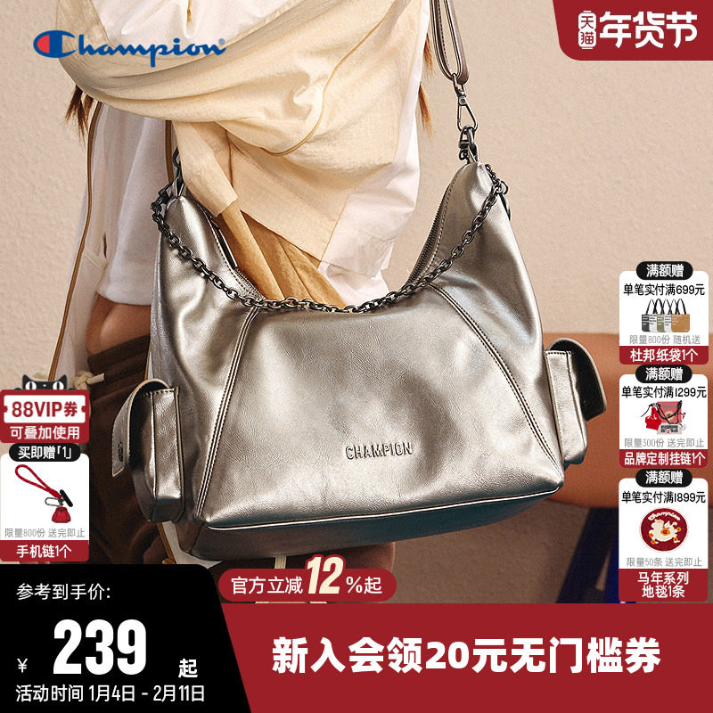 Champion冠军新款单肩包女男情侣斜挎机车包休闲时尚复古潮流