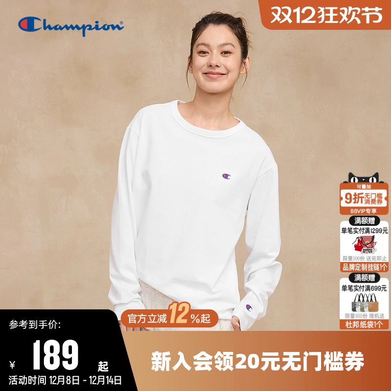 Champion冠军情侣刺绣长袖T恤女