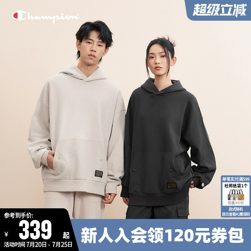 Champion冠军卫衣男冬季情侣复古户外风连帽套头休闲加绒上衣女潮