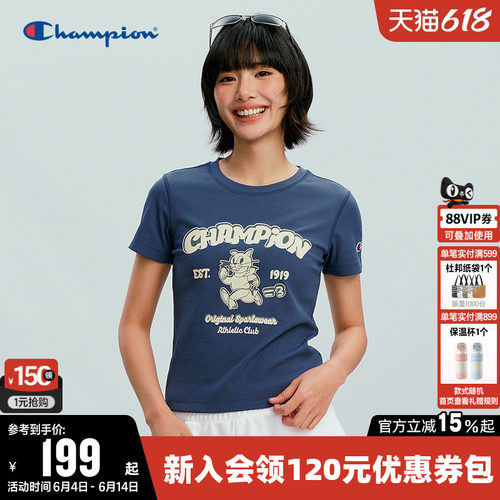 Champion冠军休闲圆领短袖T恤女