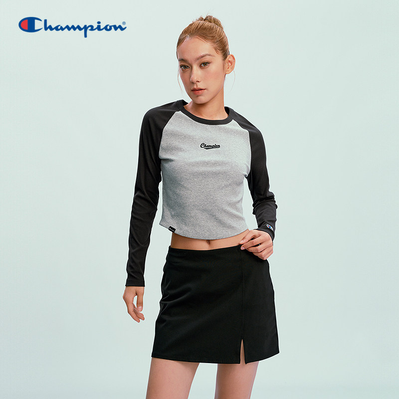 Champion冠军短款T恤女2026春季新款插肩袖休闲圆领修身长袖上衣,运动服/休闲服装,运动T恤,淘宝优惠券,粉丝福利购,淘宝优惠卷