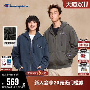 加绒连帽休闲上衣男 情侣拉链开衫 Champion冠军卫衣女2025冬季 新款