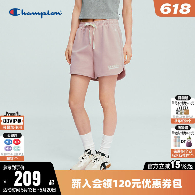 Champion冠军短裤女2026夏季新款纯棉直筒抽绳三分运动裤休闲裤子