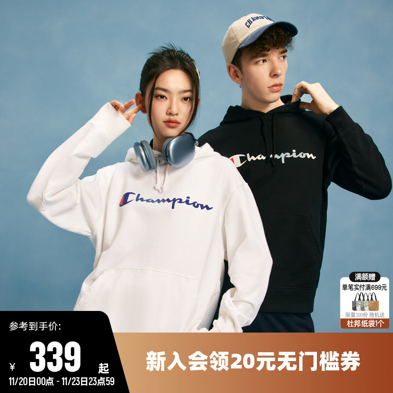 Champion冠军卫衣女秋季情侣纯棉经典连帽套头休闲运动宽松上衣男