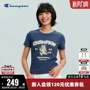 休闲风圆领短袖 新款 Champion冠军T恤女2026春季 上衣 猫猫系列