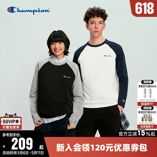 Champion冠军插肩袖长袖T恤男