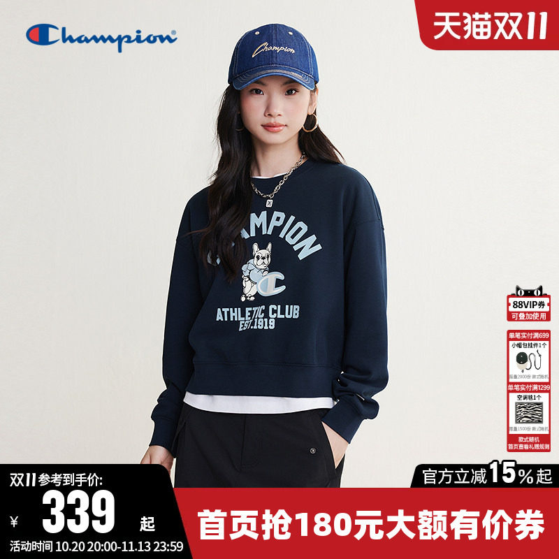 Champion冠军卫衣女2026秋季新款纯棉趣味图案休闲套头圆领上衣潮