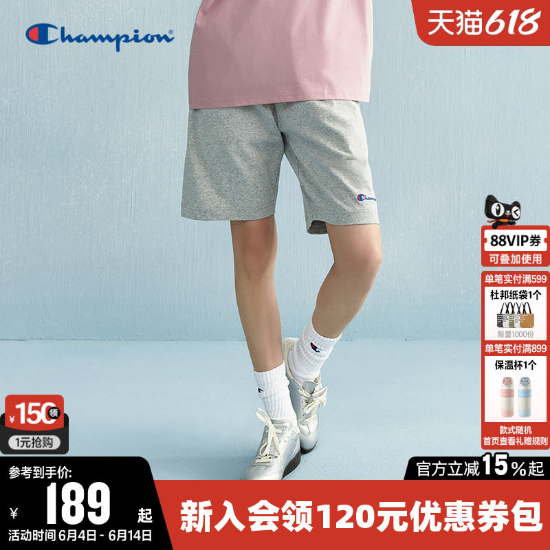 Champion冠军短裤女夏季情侣刺绣草写logo纯棉五分裤休闲裤子男潮