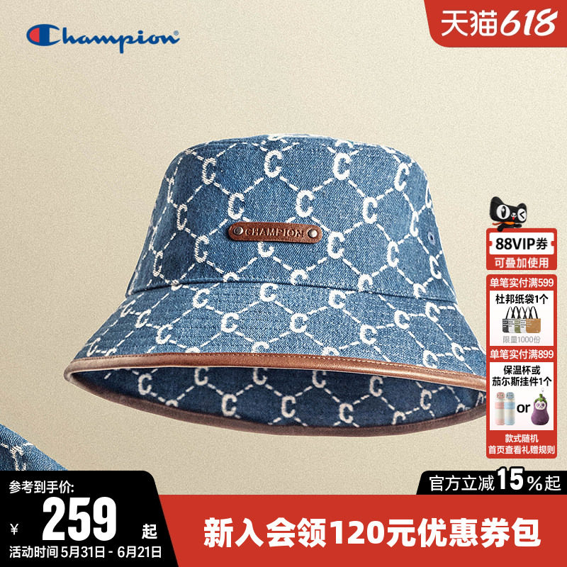 Champion冠军渔夫帽2026春男女情侣钻C盆帽时尚提花牛仔遮阳帽子