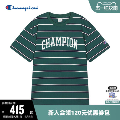 Champion冠军条纹宽松短袖T恤男
