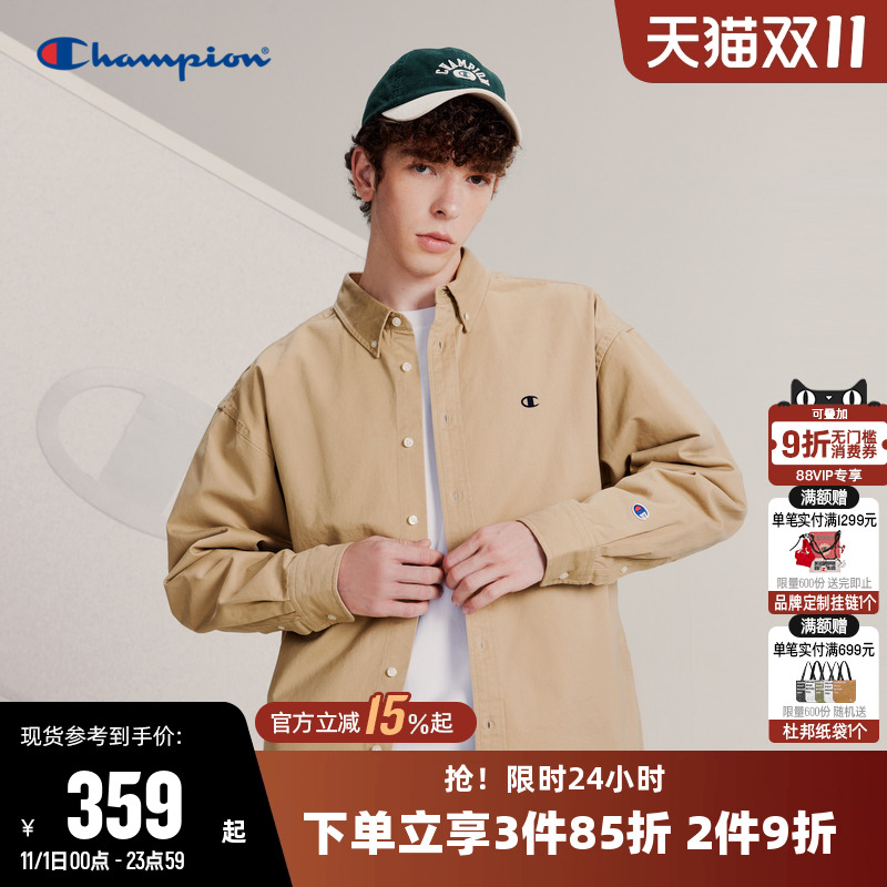 Champion冠军衬衫男2025秋季新款刺绣小C logo翻领纯棉长袖上衣女